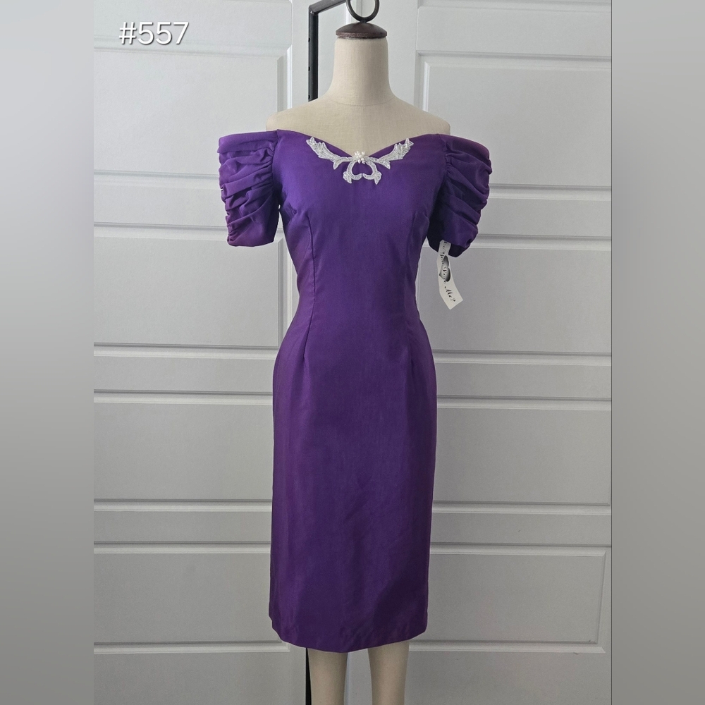 Purple Vintage 80's Off-the-shoulder Sheath Dress